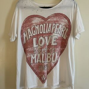Magnolia Pearl Red Heart Graphic Tee, No Tags, Distressed